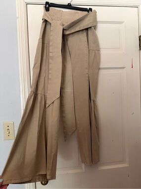 High-Waist Tie-Belt Wide Leg Jumpsuit Pants in Beige